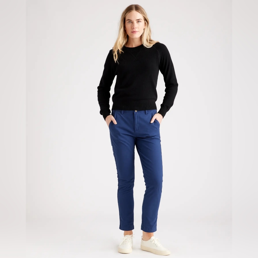 New Quince Stretch Cotton Twill Girlfriend Chino Pants Navy Sz 32